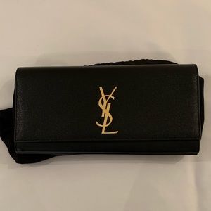 YSL Kate Clutch in Grain Black leather